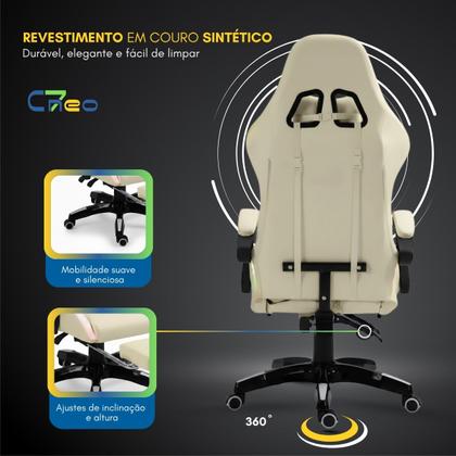 Imagem de Cadeira Gamer Setup Profissional Jogos C7 Neo RGB LED Ergonômica Reclinável Confortável Apoio Pés Almofadas Lombar