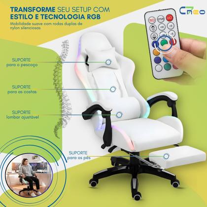 Imagem de Cadeira Gamer Setup Profissional Jogos C7 Neo RGB LED Ergonômica Reclinável Confortável Apoio Pés Almofadas Lombar