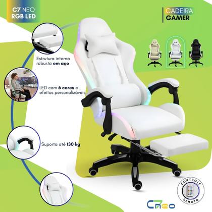 Imagem de Cadeira Gamer Setup Profissional Jogos C7 Neo RGB LED Ergonômica Reclinável Confortável Apoio Pés Almofadas Lombar