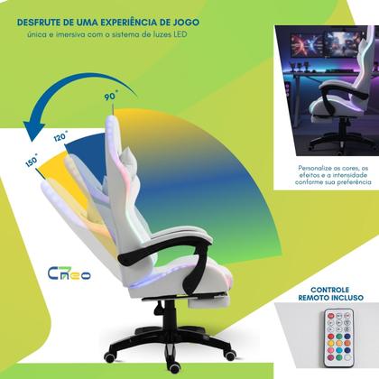 Imagem de Cadeira Gamer Setup Profissional Jogos C7 Neo RGB LED Ergonômica Reclinável Confortável Apoio Pés Almofadas Lombar