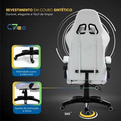 Imagem de Cadeira Gamer Setup Profissional Jogos C7 Neo RGB LED Ergonômica Reclinável Confortável Apoio Pés Almofadas Lombar