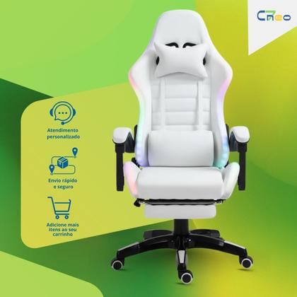 Imagem de Cadeira Gamer Setup Profissional Jogos C7 Neo RGB LED Ergonômica Reclinável Confortável Apoio Pés Almofadas Lombar