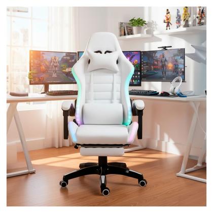 Imagem de Cadeira Gamer Setup Profissional Jogos C7 Neo RGB LED Ergonômica Reclinável Confortável Apoio Pés Almofadas Lombar