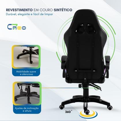 Imagem de Cadeira Gamer Setup Profissional Jogos C7 Neo RGB LED Ergonômica Reclinável Confortável Apoio Pés Almofadas Lombar