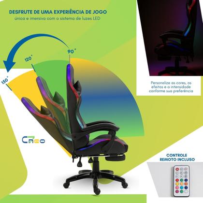 Imagem de Cadeira Gamer Setup Profissional Jogos C7 Neo RGB LED Ergonômica Reclinável Confortável Apoio Pés Almofadas Lombar