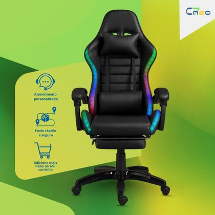 Imagem de Cadeira Gamer Setup Profissional Jogos C7 Neo RGB LED Ergonômica Reclinável Confortável Apoio Pés Almofadas Lombar