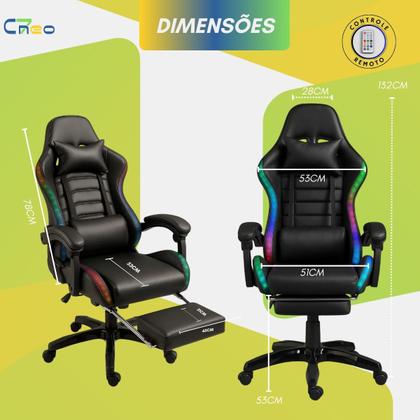 Imagem de Cadeira Gamer Setup Profissional Jogos C7 Neo RGB LED Ergonômica Reclinável Confortável Apoio Pés Almofadas Lombar