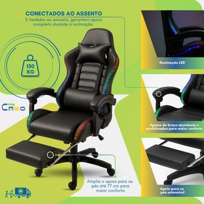 Imagem de Cadeira Gamer Setup Profissional Jogos C7 Neo RGB LED Ergonômica Reclinável Confortável Apoio Pés Almofadas Lombar