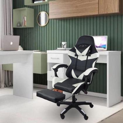 Imagem de Cadeira Gamer Stillus Ergonômica Com Apoio Para Os Pés Preto E Branco