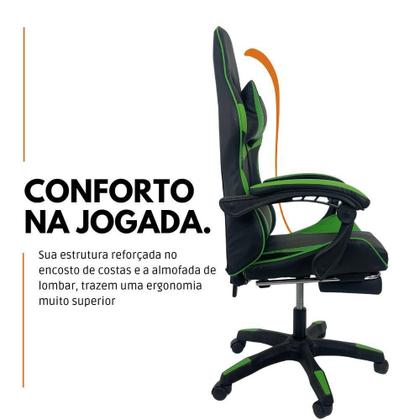 Imagem de Cadeira Gamer Stillus Ergonômica Com Apoio Para Os Pés - Preto E Verde