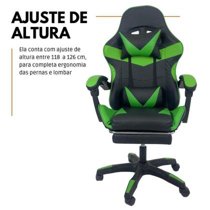 Imagem de Cadeira Gamer Stillus Ergonômica Com Apoio Para Os Pés - Preto E Verde