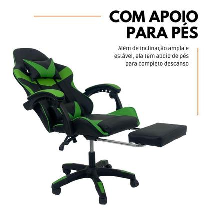 Imagem de Cadeira Gamer Stillus Ergonômica Com Apoio Para Os Pés - Preto E Verde