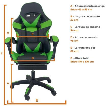 Imagem de Cadeira Gamer Stillus Ergonômica Com Apoio Para Os Pés - Preto E Verde