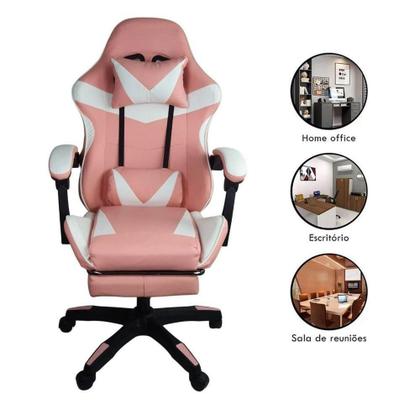 Imagem de Cadeira Gamer Stillus Ergonômica Com Apoio Para Os Pés Rosa Chiclete