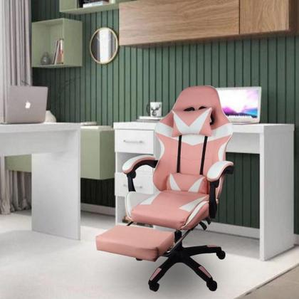 Imagem de Cadeira Gamer Stillus Ergonômica Com Apoio Para Os Pés Rosa Chiclete