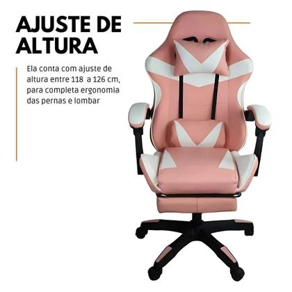 Imagem de Cadeira Gamer Stillus Ergonômica Com Apoio Para Os Pés - Rosa E Branco