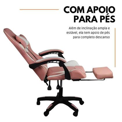 Imagem de Cadeira Gamer Stillus Ergonômica Com Apoio Para Os Pés - Rosa E Branco