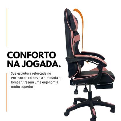 Imagem de Cadeira Gamer Stillus Ergonômica Com Apoio Para Os Pés - Rosa E Branco