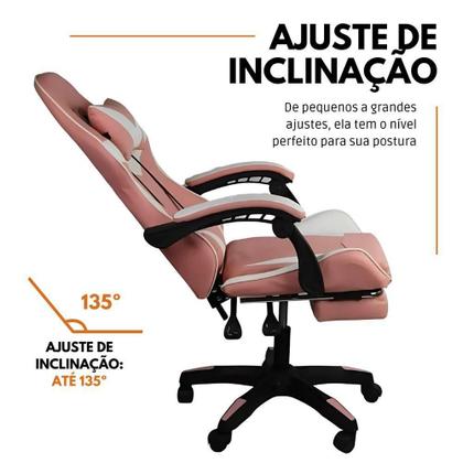Imagem de Cadeira Gamer Stillus Ergonômica Com Apoio Para Os Pés - Rosa E Branco
