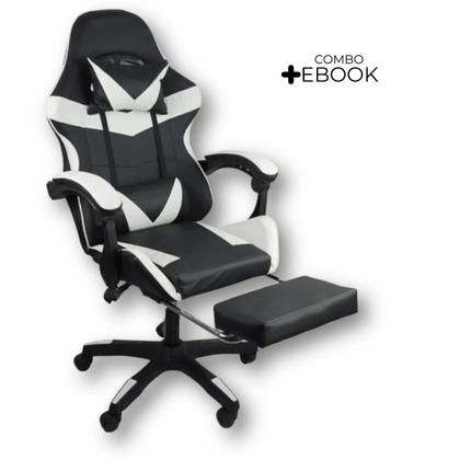 Imagem de Cadeira Gamer Stillus Ergonômica Oficial com Apoio Para os Pés - Preta / Branca