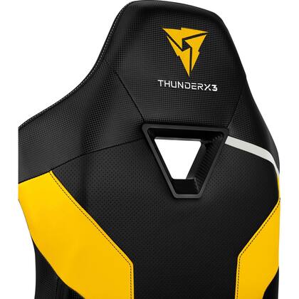 Imagem de Cadeira Gamer ThunderX3 Bumblebee Para Escritório Suporta Até 120Kg Com Encosto Ergonômico e Apoio Para Lombar e Pescoço Alto Conforto Cor Preta e Amarela Base de Metal