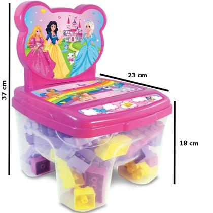 Imagem de Cadeira Infantil Rosa Blocos de Montar Educativo 24 Peças