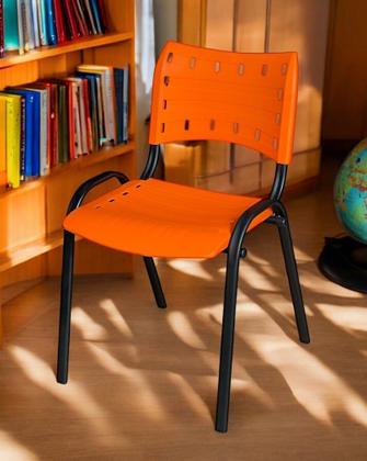 Imagem de Cadeira Iso Base Preto Igreja, Escola, Escritório - Laranja Kit 1 Peça