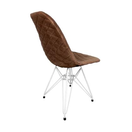Imagem de Cadeira Jantar Estofada Caramelo Eiffel Eames Base Ferro Branco