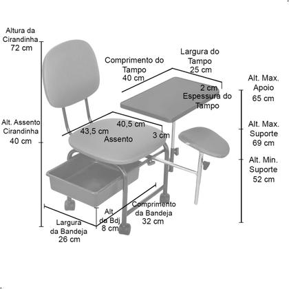 Imagem de Cadeira Manicure Cirandinha Apoio Gaveta e Rodinhas For-ty