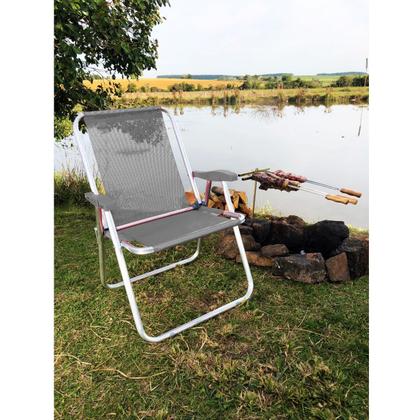 Imagem de Cadeira Max Alumínio Praia Piscina Até 140Kg Porta Copos Térmico Lata Isopor Dobrável - Zaka