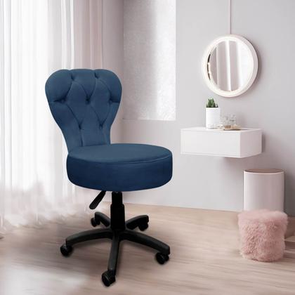 Imagem de Cadeira Mocho Soft Para Estética E Extensão De Cílios Veludo Azul Marinho