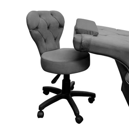 Imagem de Cadeira Mocho Soft Para Estética E Extensão De Cílios Veludo Cinza Grafite