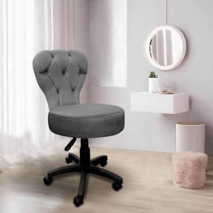 Imagem de Cadeira Mocho Soft Para Estética E Extensão De Cílios Veludo Cinza Grafite