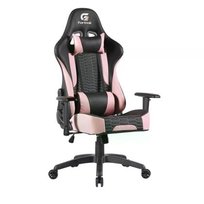 Imagem de Cadeira Modelo Gamer Fortrek Cruiser Reclinável 155  e Giratória Com Almofadas Para Lombar e Pescoço Muito Confortável Cor Preto e Rosa