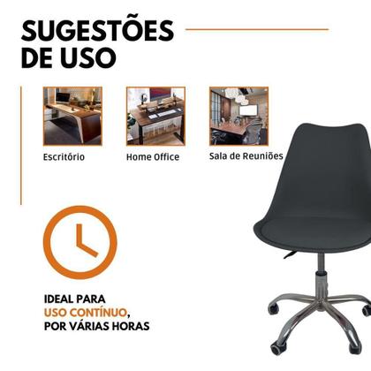 Imagem de Cadeira Office Base Cromada Com Rodizio Giratória Saarinen Preto
