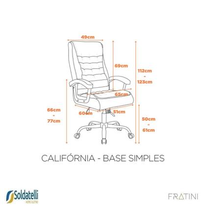 Imagem de Cadeira Office California Base Simples PU Várias Cores - Fratini