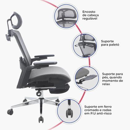 Imagem de Cadeira Office Presidente Supreme Ergonômica Mesh Reclinável Cinza