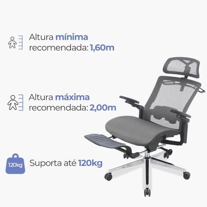 Imagem de Cadeira Office Presidente Supreme Ergonômica Mesh Reclinável Cinza