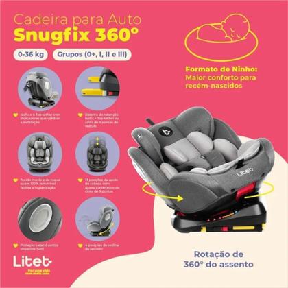 Imagem de Cadeira Para Auto Litet Snugfix 360o Com Isofix Cinza + Book