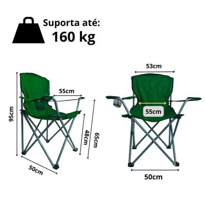 Imagem de Cadeira Para Camping Dobravel Reforçada Premium 160KG Verde