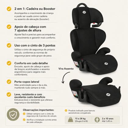Imagem de Cadeira para Carro Tutti Baby Delta Preta 15 a 36kg Vira Assento