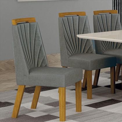 Imagem de Cadeira para Mesa de Jantar Liz MDF Kit 4 Peças Freijó Linho Cinza  Leifer Móveis