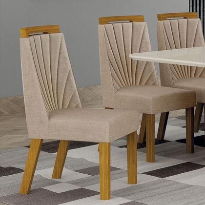 Imagem de Cadeira para Mesa de Jantar Liz MDF Kit 4 Peças Freijó Linho Palha  Leifer Móveis