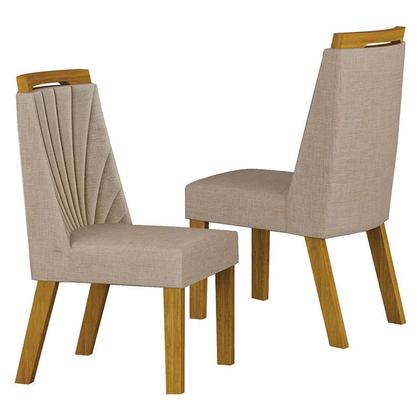 Imagem de Cadeira para Mesa de Jantar Liz MDF Kit 4 Peças Freijó Linho Palha  Leifer Móveis