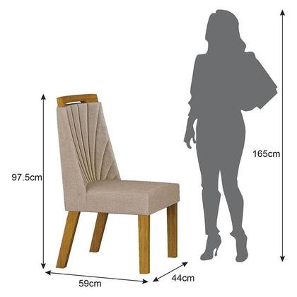 Imagem de Cadeira para Mesa de Jantar Liz MDF Kit 4 Peças Freijó Linho Palha  Leifer Móveis