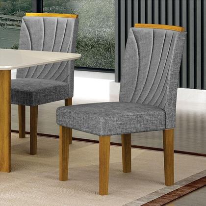 Imagem de Cadeira para Mesa de Jantar Lorena Plus MDF Kit 2 Peças Freijó Linho Cinza - Leifer Móveis