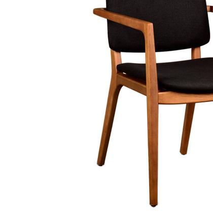 Imagem de Cadeira para Mesa de Jantar Ram 55cm Madeira Maciça com Braço  material sintético Preto - Sallar Home