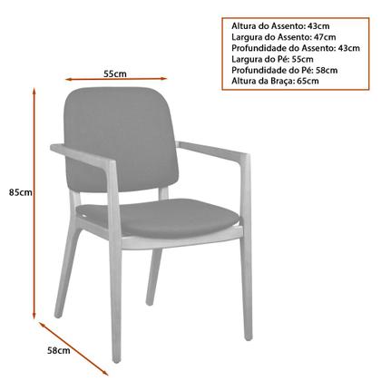 Imagem de Cadeira para Mesa de Jantar Ram 55cm Madeira Maciça com Braço  material sintético Preto - Sallar Home