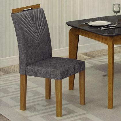 Imagem de Cadeira para Mesa de Jantar Stela MDF Kit 2 Peças Freijó Linho Chumbo  Leifer Móveis