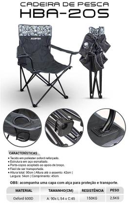 Imagem de Cadeira Para Pescador Dobrável Grande Com Braço HBA-20S (Até 150kg) - Albatroz Fishing
